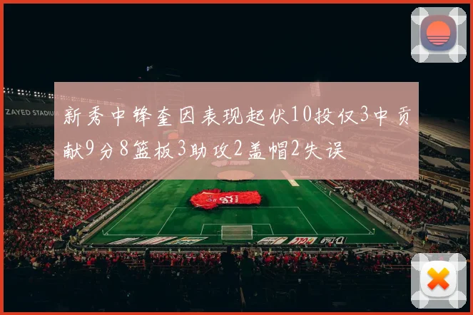 新秀中锋奎因表现起伏10投仅3中贡献9分8篮板3助攻2盖帽2失误